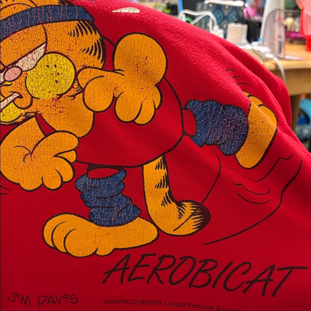 Aerobicat vintage 1978 Garfield "Aerobat" red t-shirt or nightshirt.